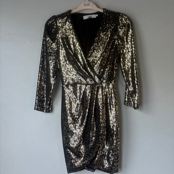 ASTR the Label Selene Leopard Sequin Wrap Mini Dress Size Small - Picture 5 of 8